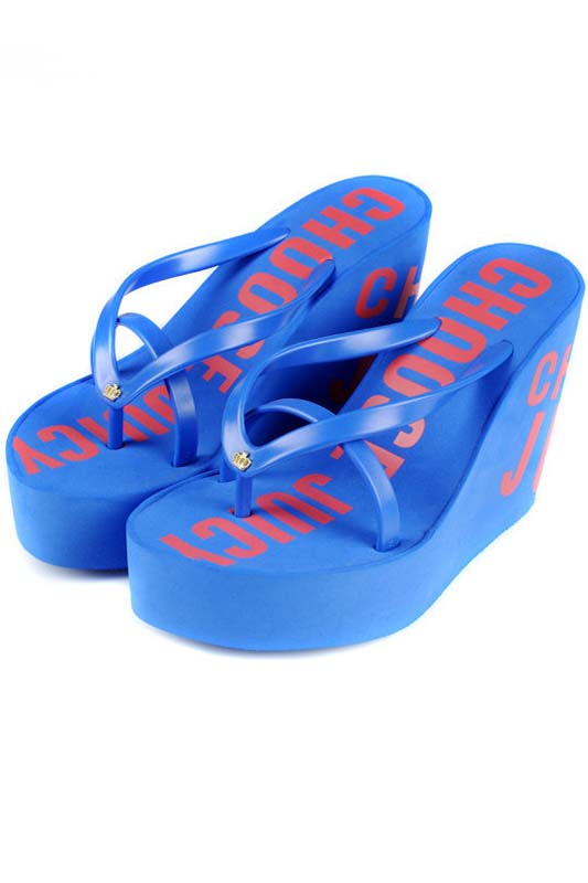 Juicy Couture Letters High Wedges Flip Flops Blue Red